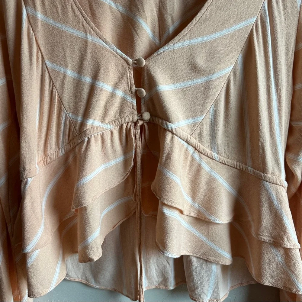 Free People Samifran Top Peach Stripe Babydoll Crop Boho Romantic Girly Sz‎ M